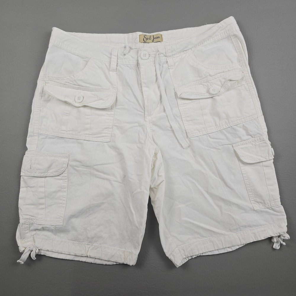 Earl Jean Womens White Cotton Cargo Shorts Size 14 Utility Multi Pocket Tie Hem
